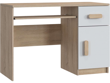 Nowoczesne biurko z szufladą, szafką i wysuwaną półką do pokoju dziecięcego - KIDS III Biały / Dąb sonoma