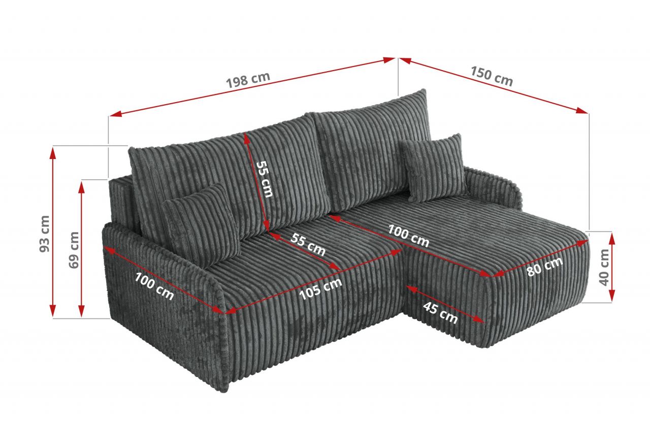 Narożnik ARPA L - strona prawa - ciemnoszary, sztruks