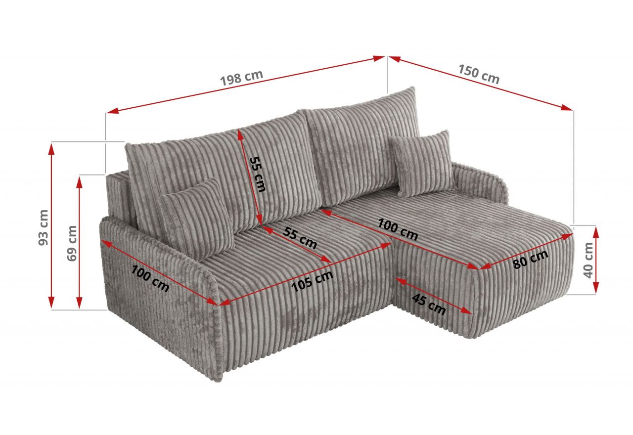 Narożnik ARPA L - strona prawa - szary, sztruks