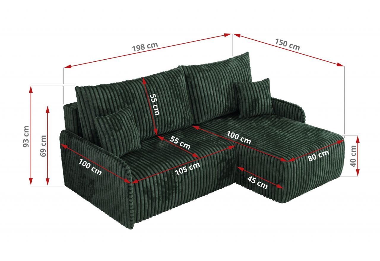 Narożnik ARPA L - strona prawa - zielony, sztruks