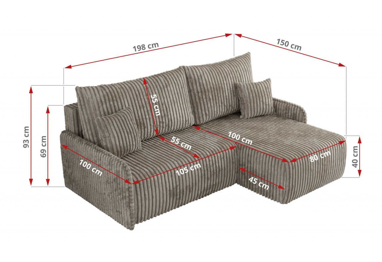 Narożnik ARPA L - strona lewa - jasnobrązowy, sztruks