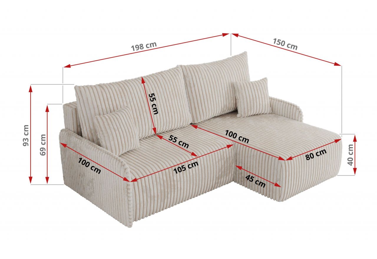 Narożnik ARPA L - strona lewa - kremowy, sztruks