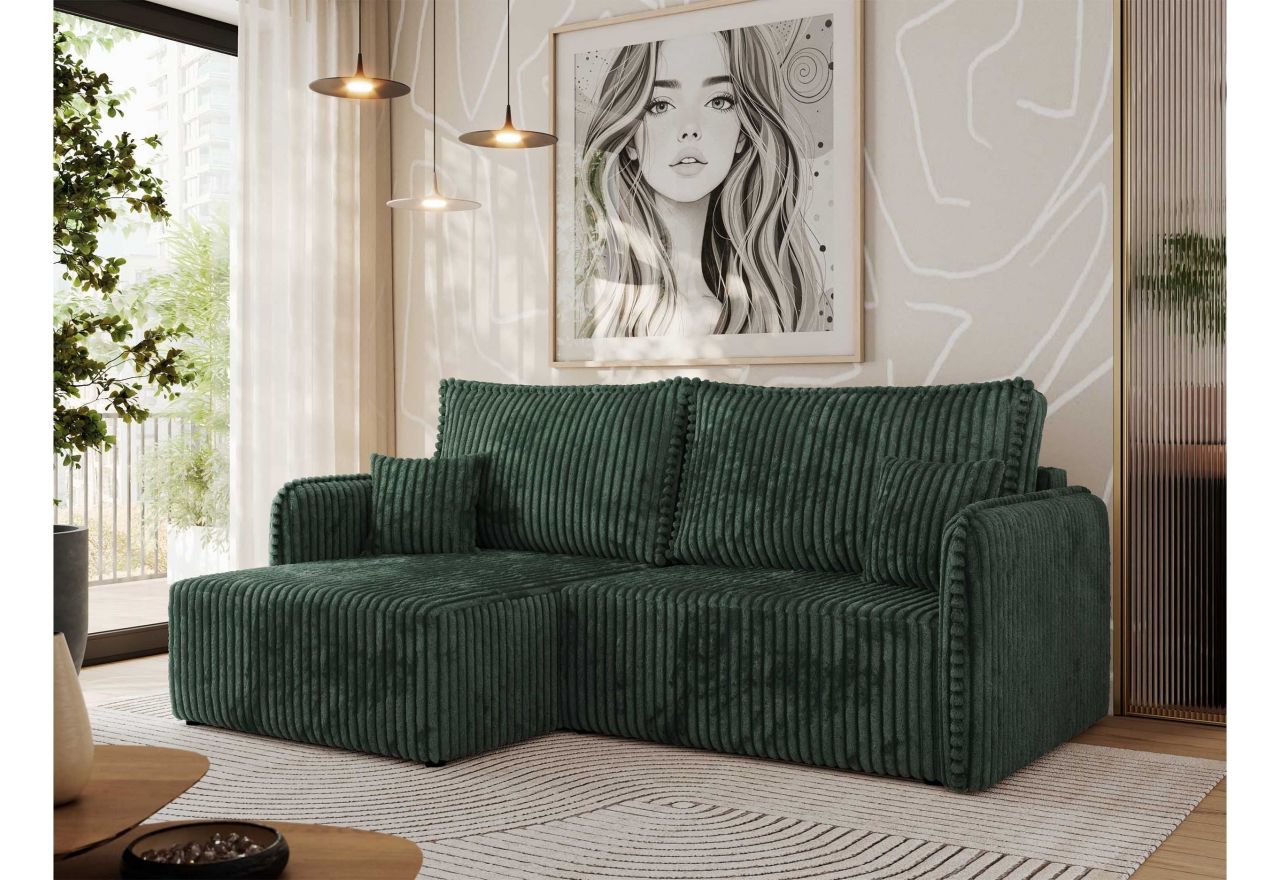 Narożnik MESTO L - strona lewa - ciemnozielony, sztruks