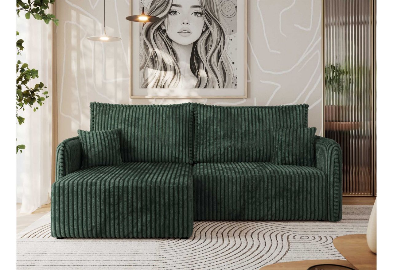 Narożnik MESTO L - strona lewa - ciemnozielony, sztruks