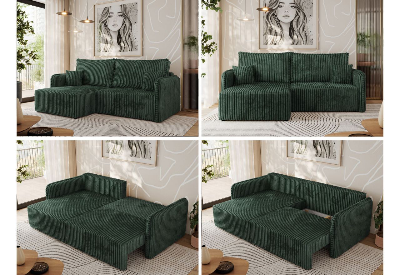 Narożnik MESTO L - strona lewa - ciemnozielony, sztruks