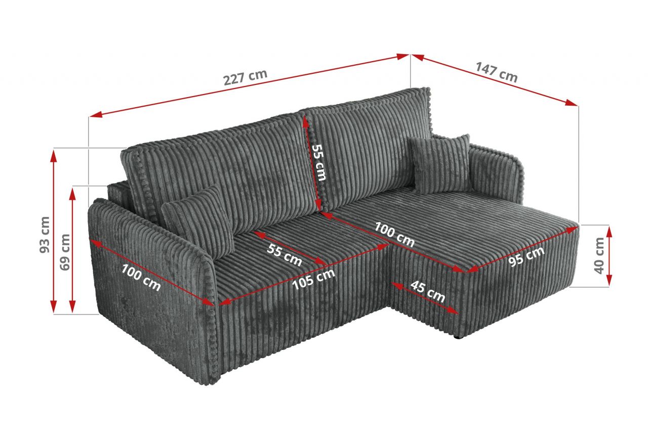 Narożnik MESTO L - strona prawa - szary, sztruks
