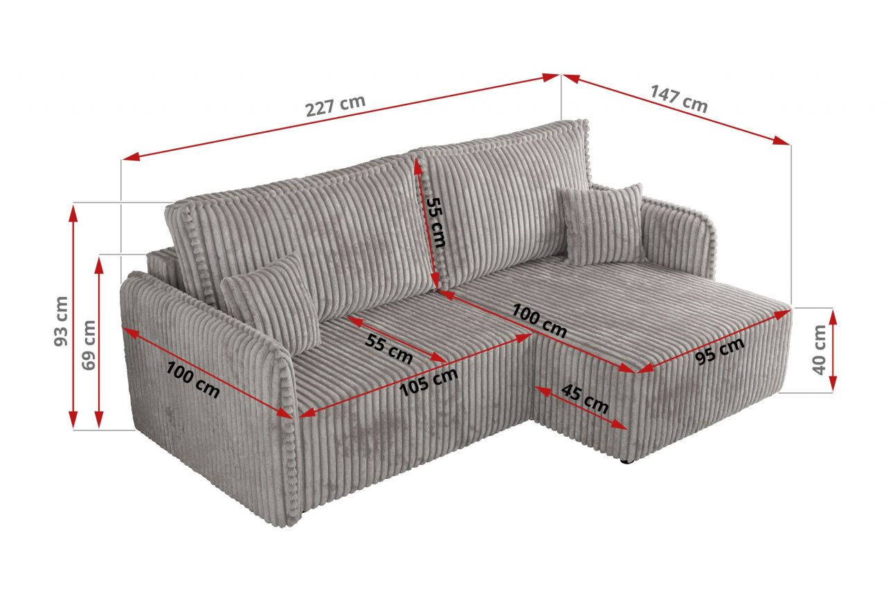 Narożnik MESTO L - strona prawa - jasnoszary, sztruks