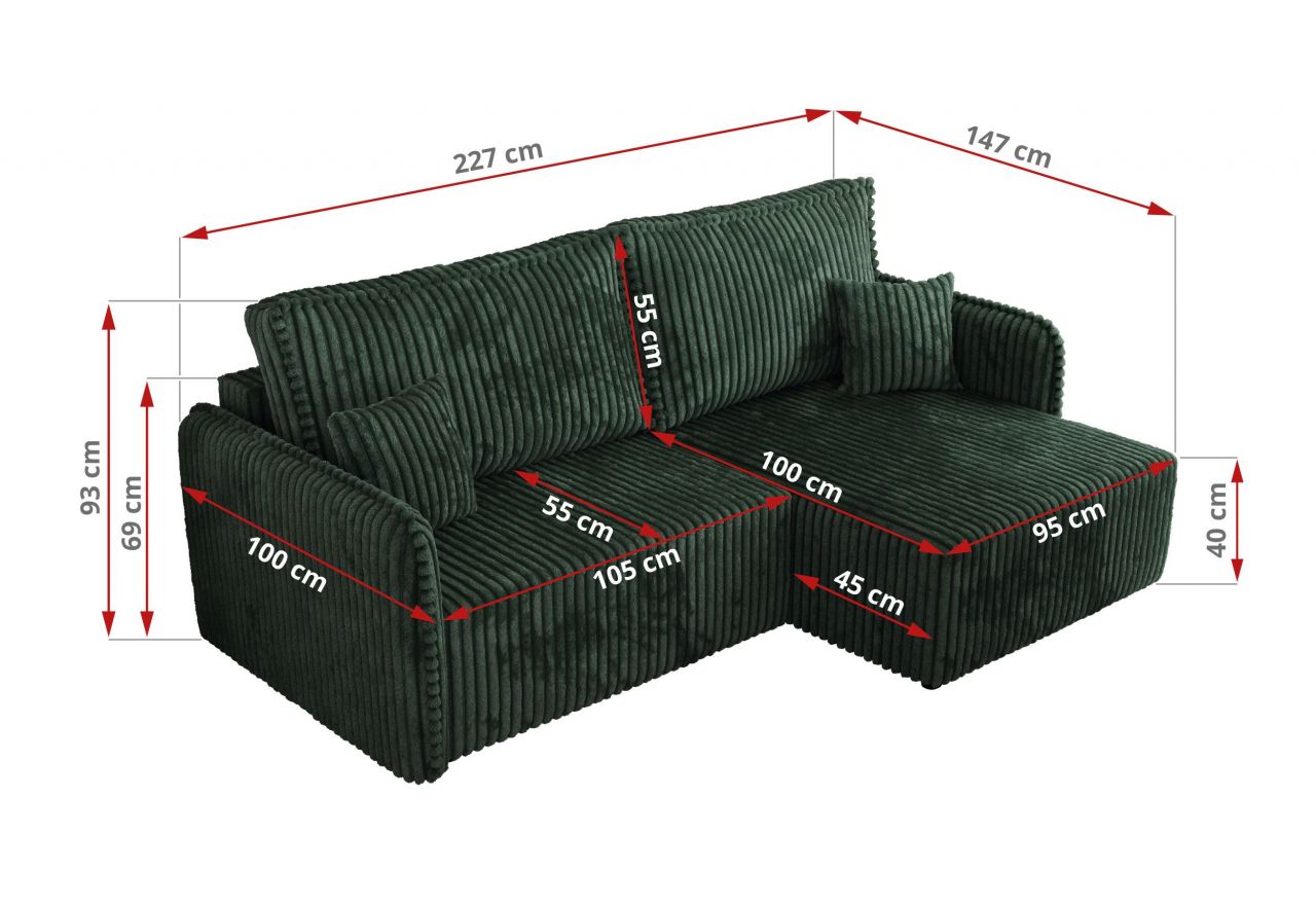 Narożnik MESTO L - strona prawa - ciemnozielony, sztruks