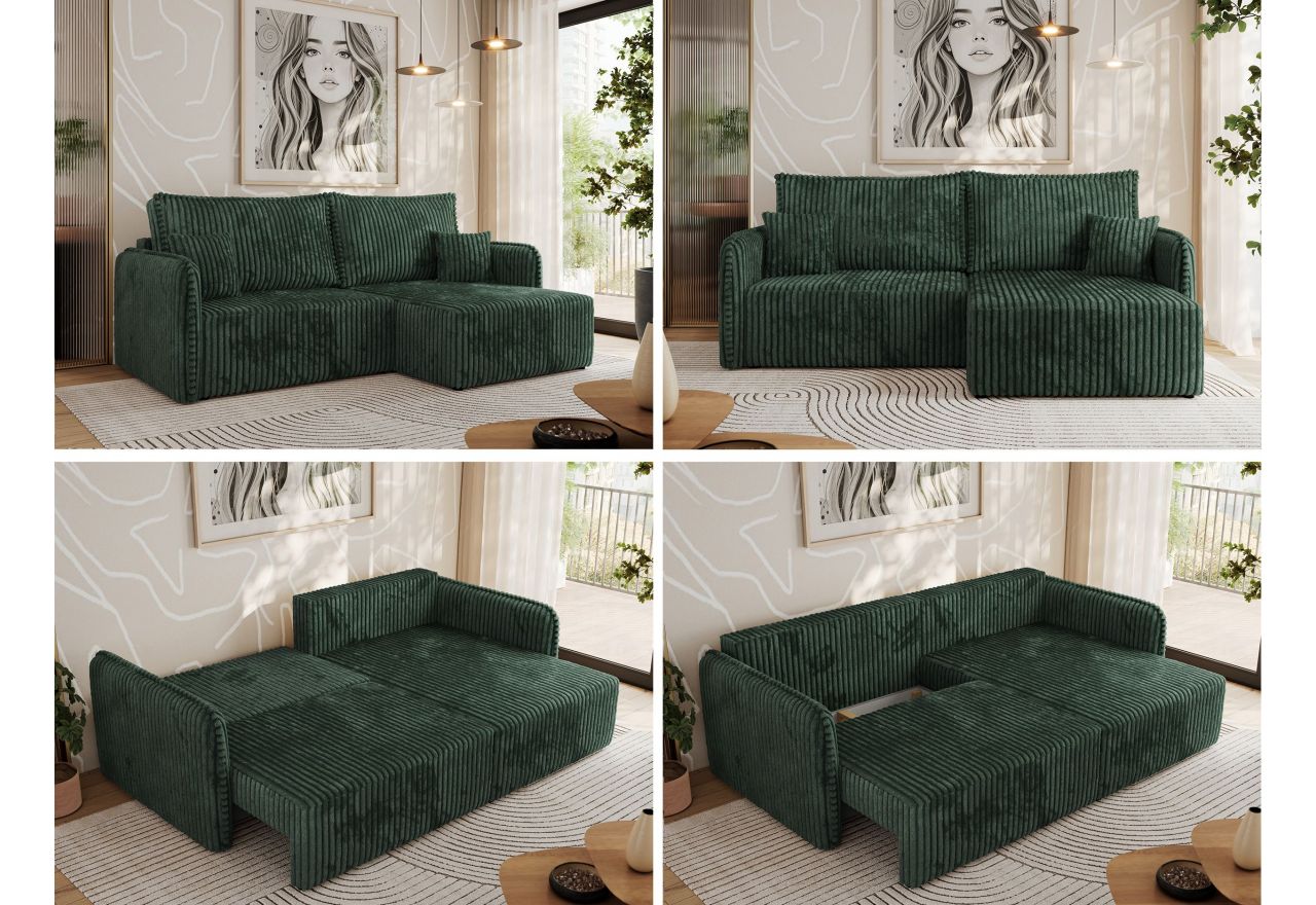 Narożnik MESTO L - strona prawa - ciemnozielony, sztruks