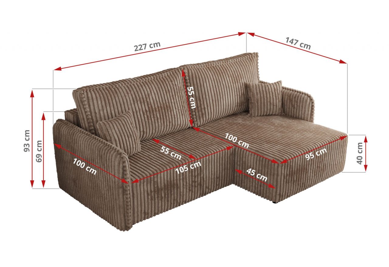 Narożnik MESTO L - strona prawa - brązowy, sztruks