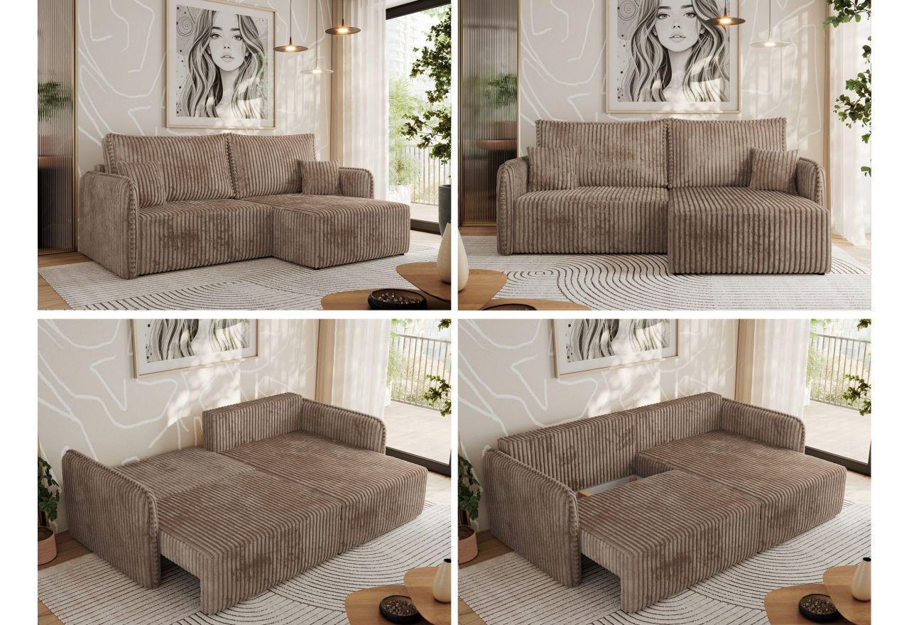 Narożnik MESTO L - strona prawa - brązowy, sztruks