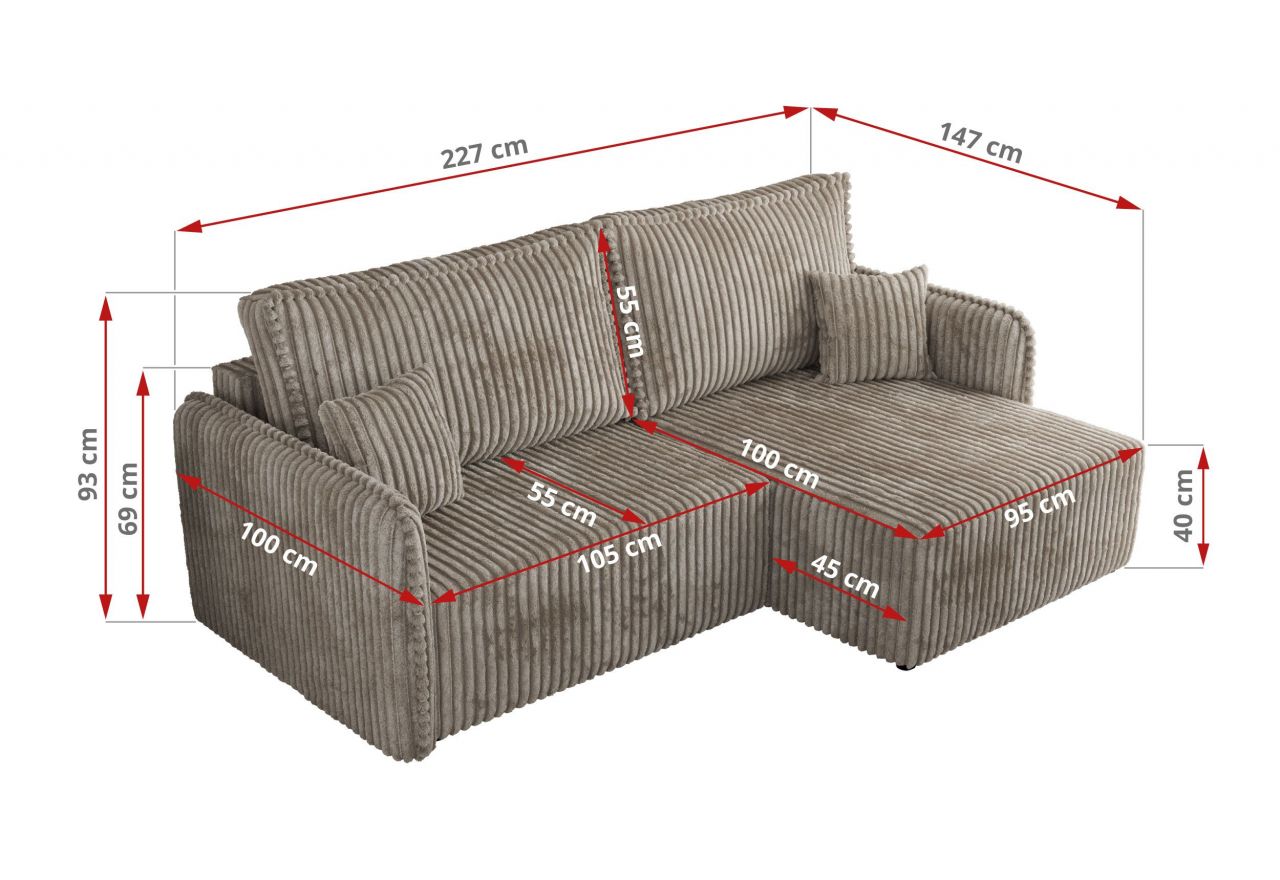 Narożnik MESTO L - strona prawa - jasnobrązowy, sztruks