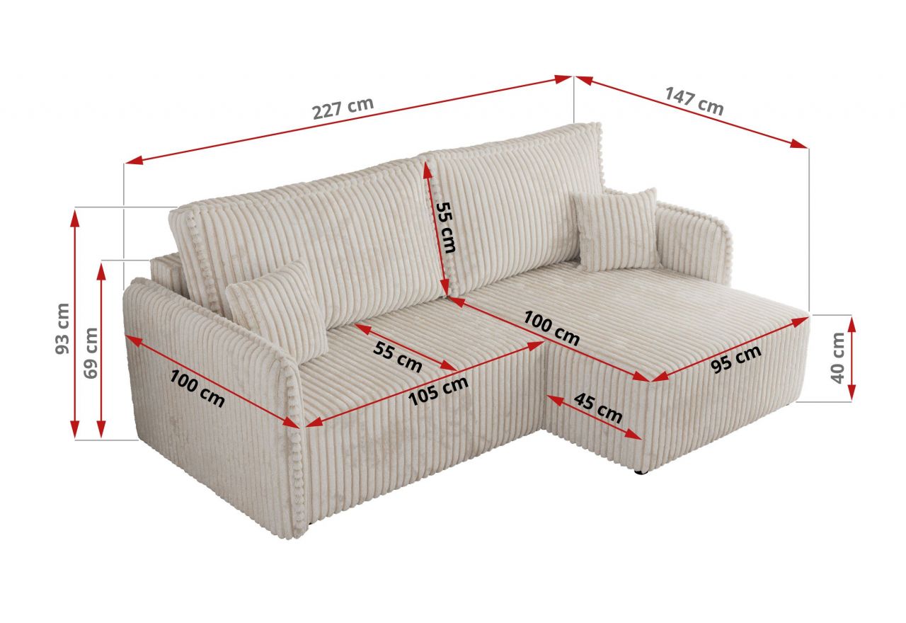 Narożnik MESTO L - strona prawa - beżowy, sztruks