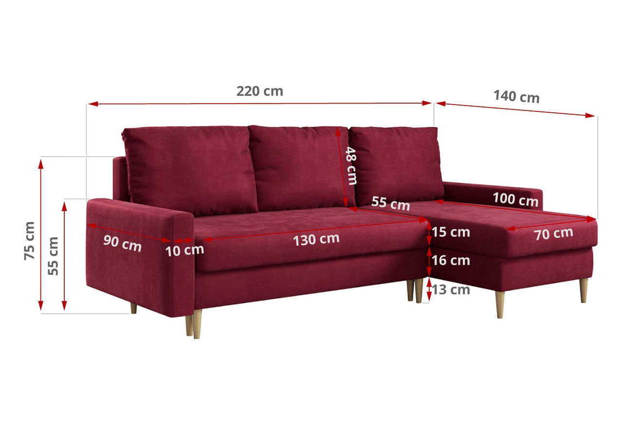 Narożnik LANG L - Kronos 02 - czerwony - OUTLETU