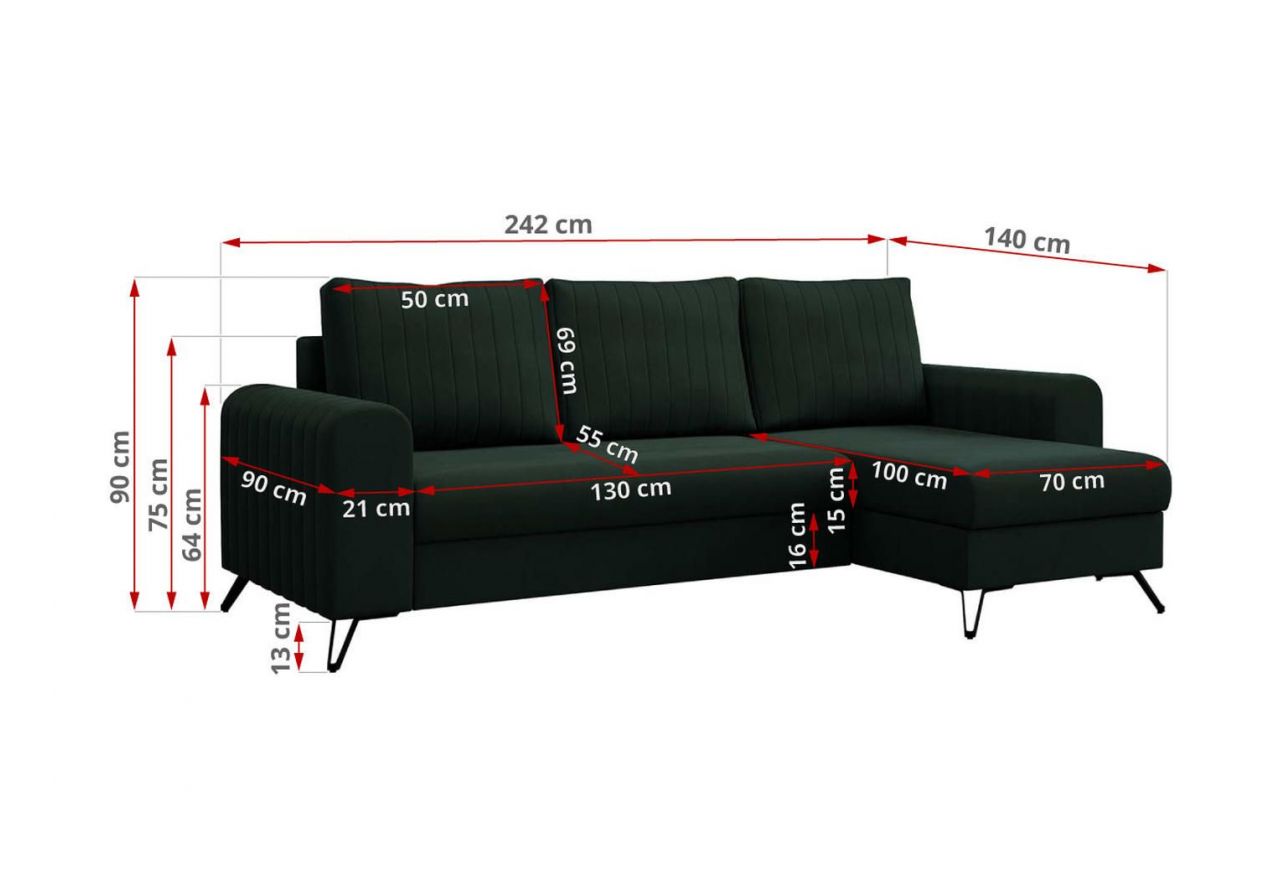 Narożnik AXEL L - Letto 39 - zielony - OUTLETU