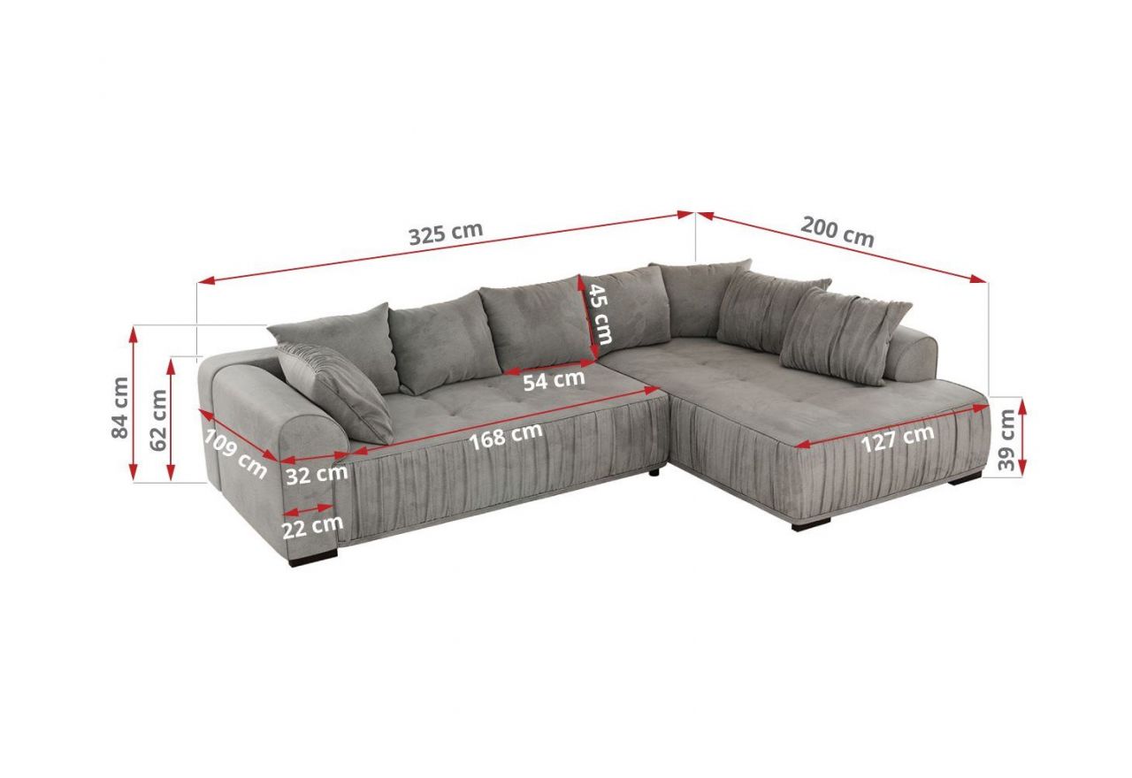 Narożnik ORTA L - Monolith 84 - jasny szary - OUTLETU