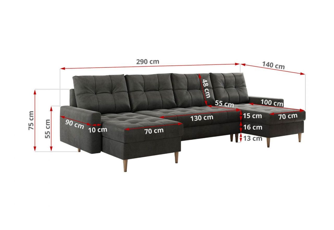 Narożnik ASTRA U - Monolith 92 - ciemny szary - OUTLETU