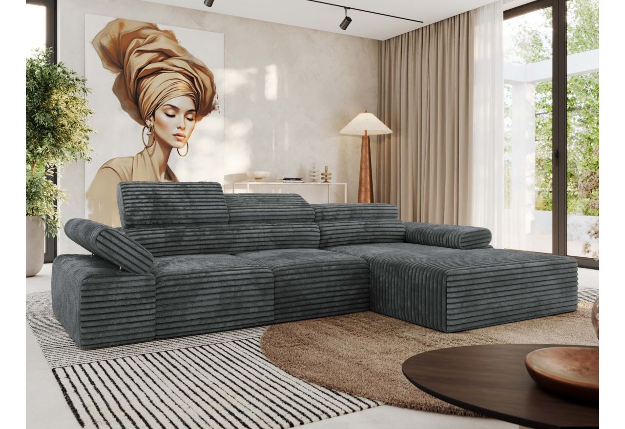 Narożnik z elektrycznym sterowaniem RILASSO L - strona prawa - szary, sztruks