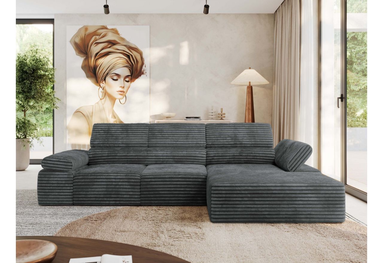 Narożnik z elektrycznym sterowaniem RILASSO L - strona prawa - szary, sztruks