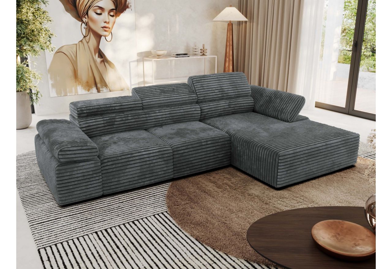 Narożnik z elektrycznym sterowaniem RILASSO L - strona prawa - szary, sztruks