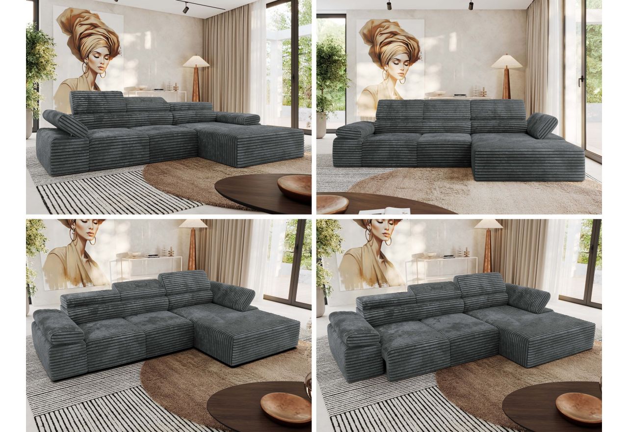 Narożnik z elektrycznym sterowaniem RILASSO L - strona prawa - szary, sztruks