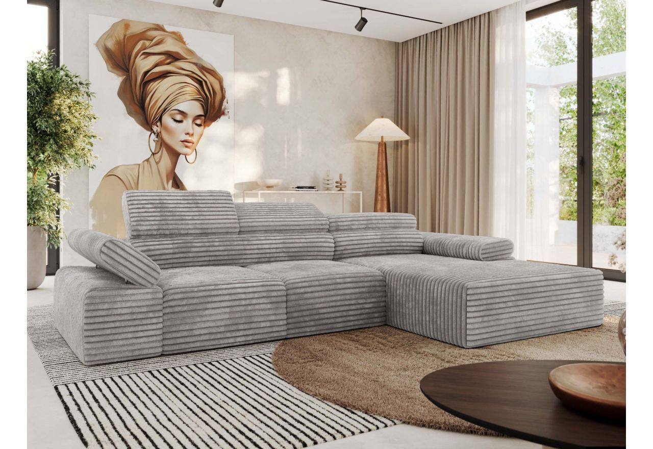 Narożnik z elektrycznym sterowaniem RILASSO L - strona prawa - jasnoszary, sztruks