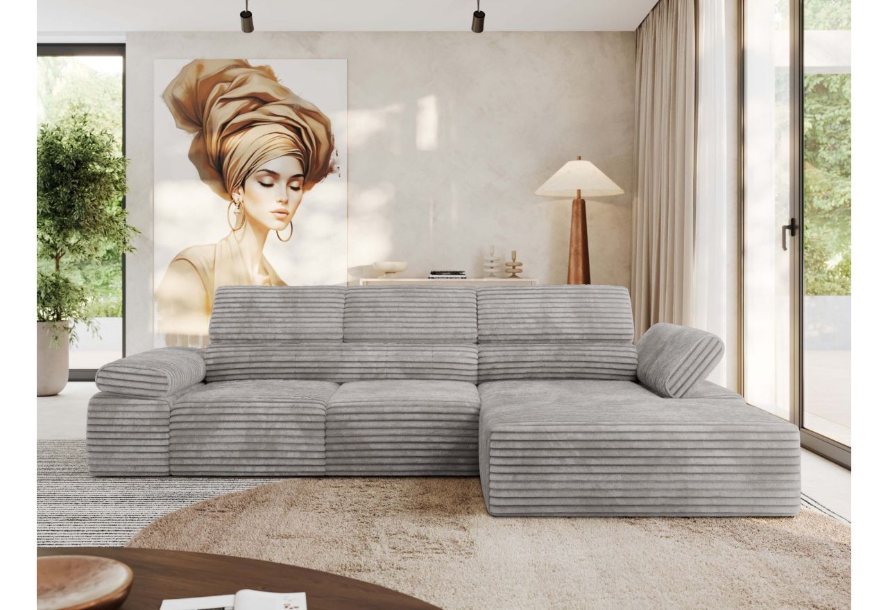 Narożnik z elektrycznym sterowaniem RILASSO L - strona prawa - jasnoszary, sztruks