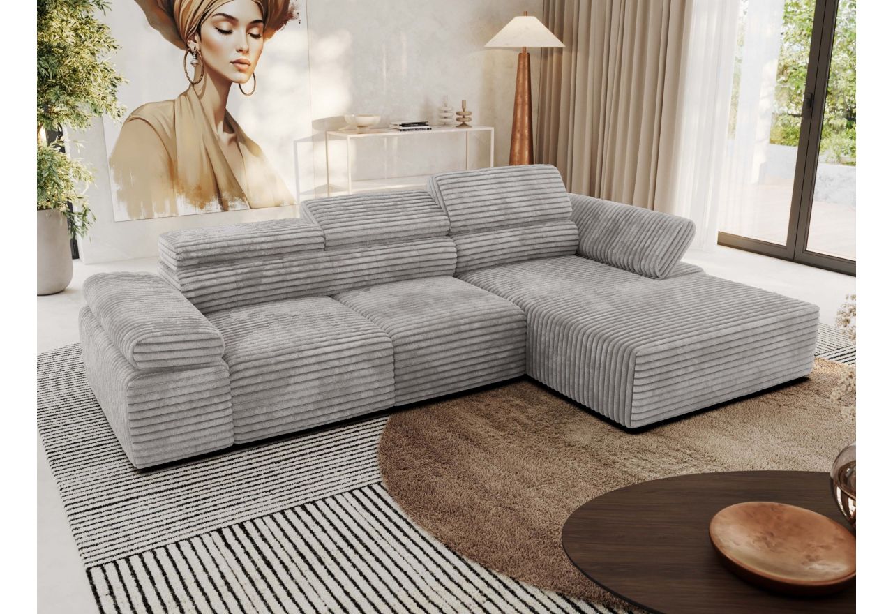 Narożnik z elektrycznym sterowaniem RILASSO L - strona prawa - jasnoszary, sztruks