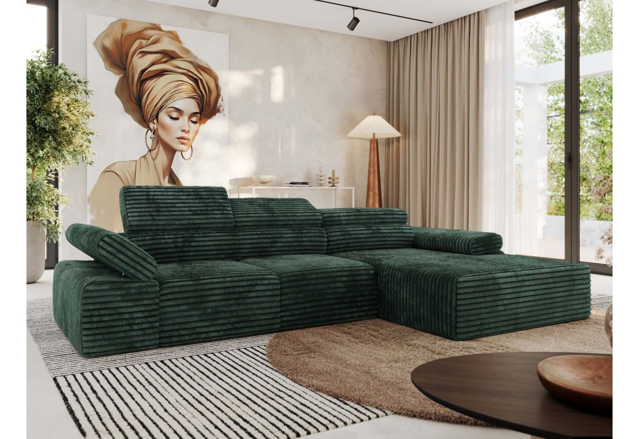 Narożnik z elektrycznym sterowaniem RILASSO L - strona prawa - zielony, sztruks