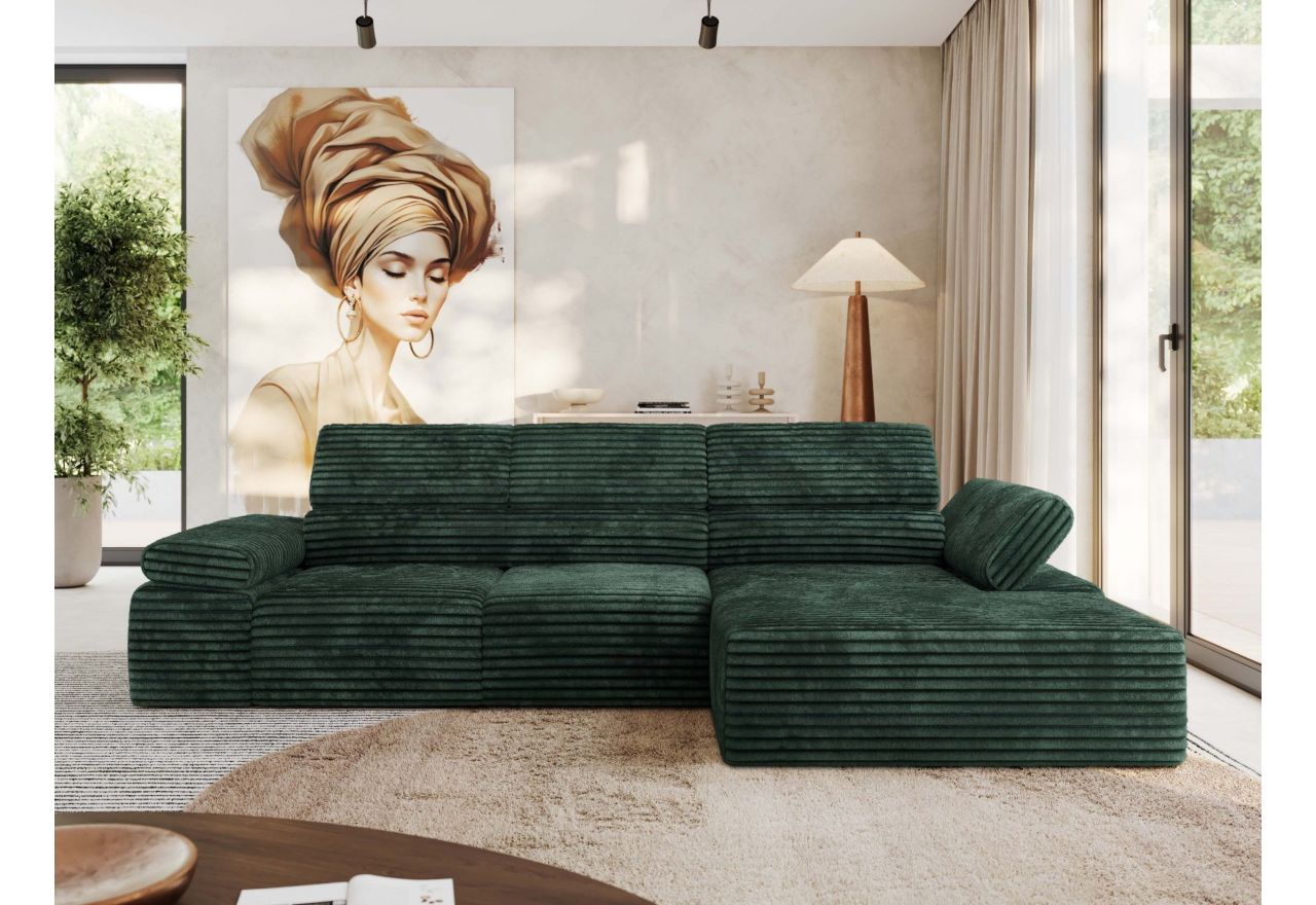 Narożnik z elektrycznym sterowaniem RILASSO L - strona prawa - zielony, sztruks