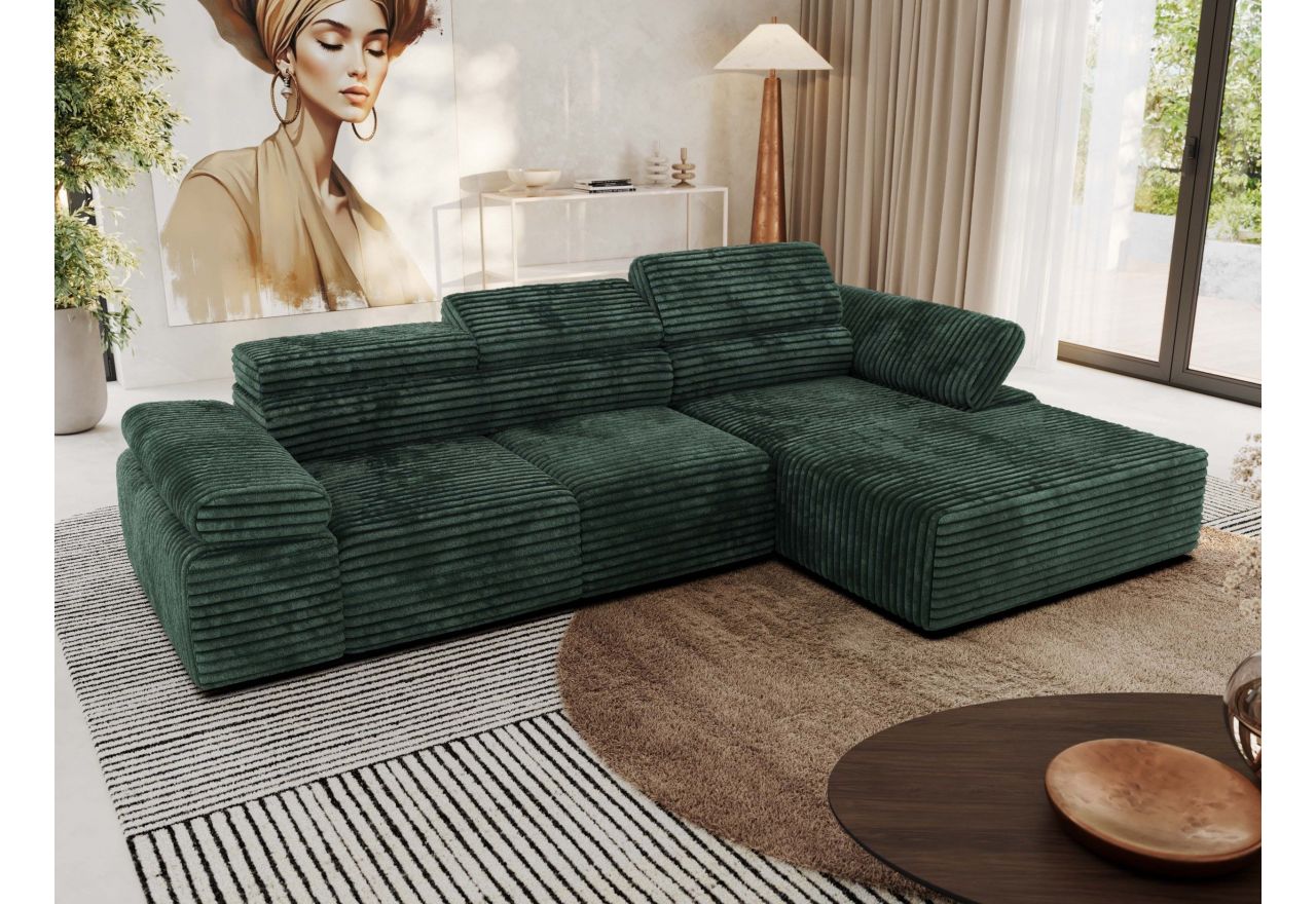 Narożnik z elektrycznym sterowaniem RILASSO L - strona prawa - zielony, sztruks