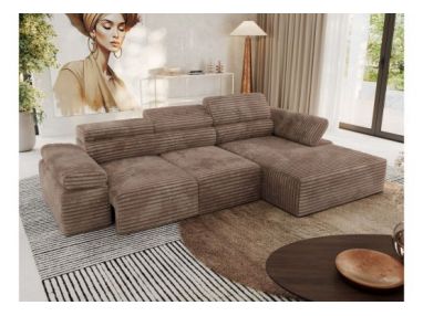 Narożnik z elektrycznym sterowaniem RILASSO L - strona prawa - brązowy, sztruks