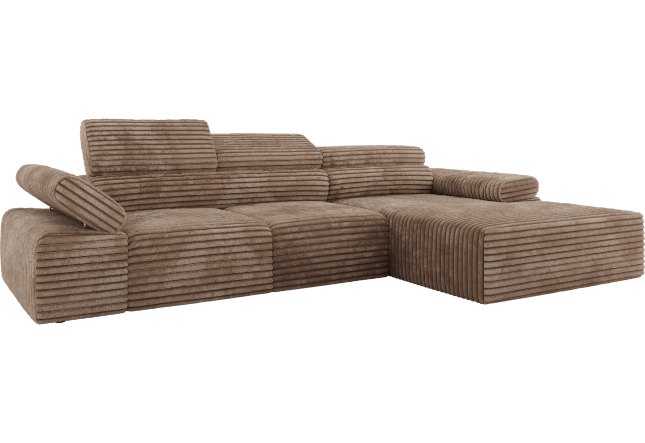 Narożnik z elektrycznym sterowaniem RILASSO L - strona prawa - brązowy, sztruks