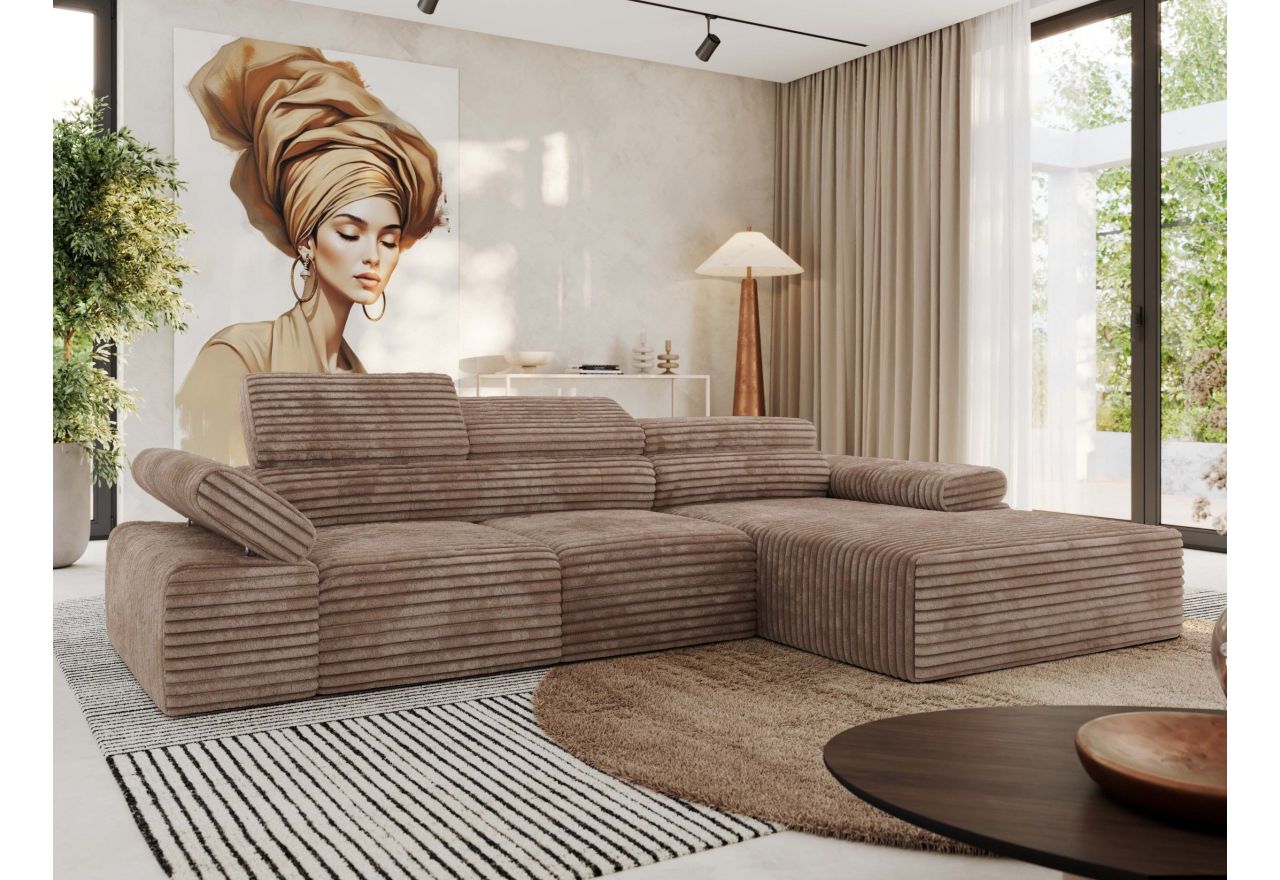 Narożnik z elektrycznym sterowaniem RILASSO L - strona prawa - brązowy, sztruks