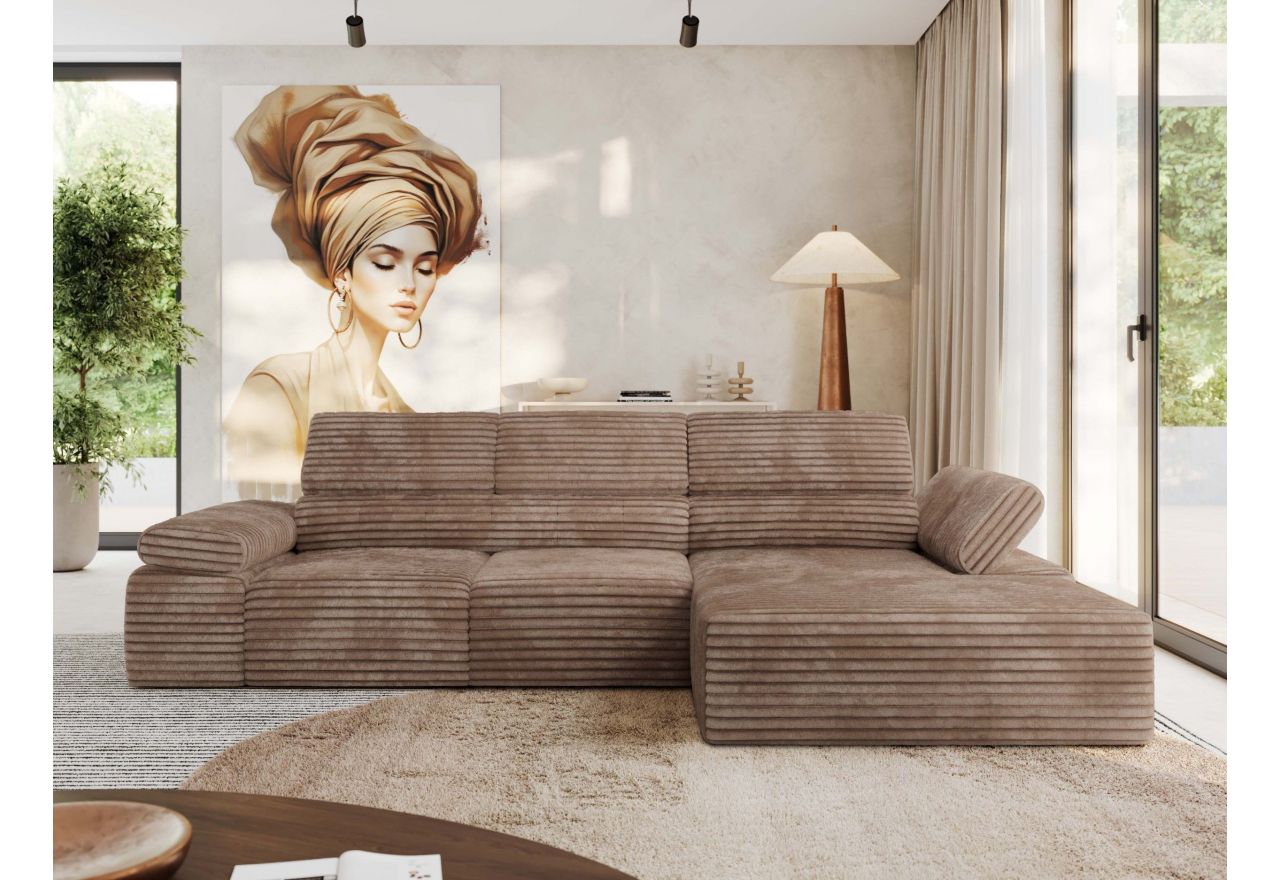 Narożnik z elektrycznym sterowaniem RILASSO L - strona prawa - brązowy, sztruks