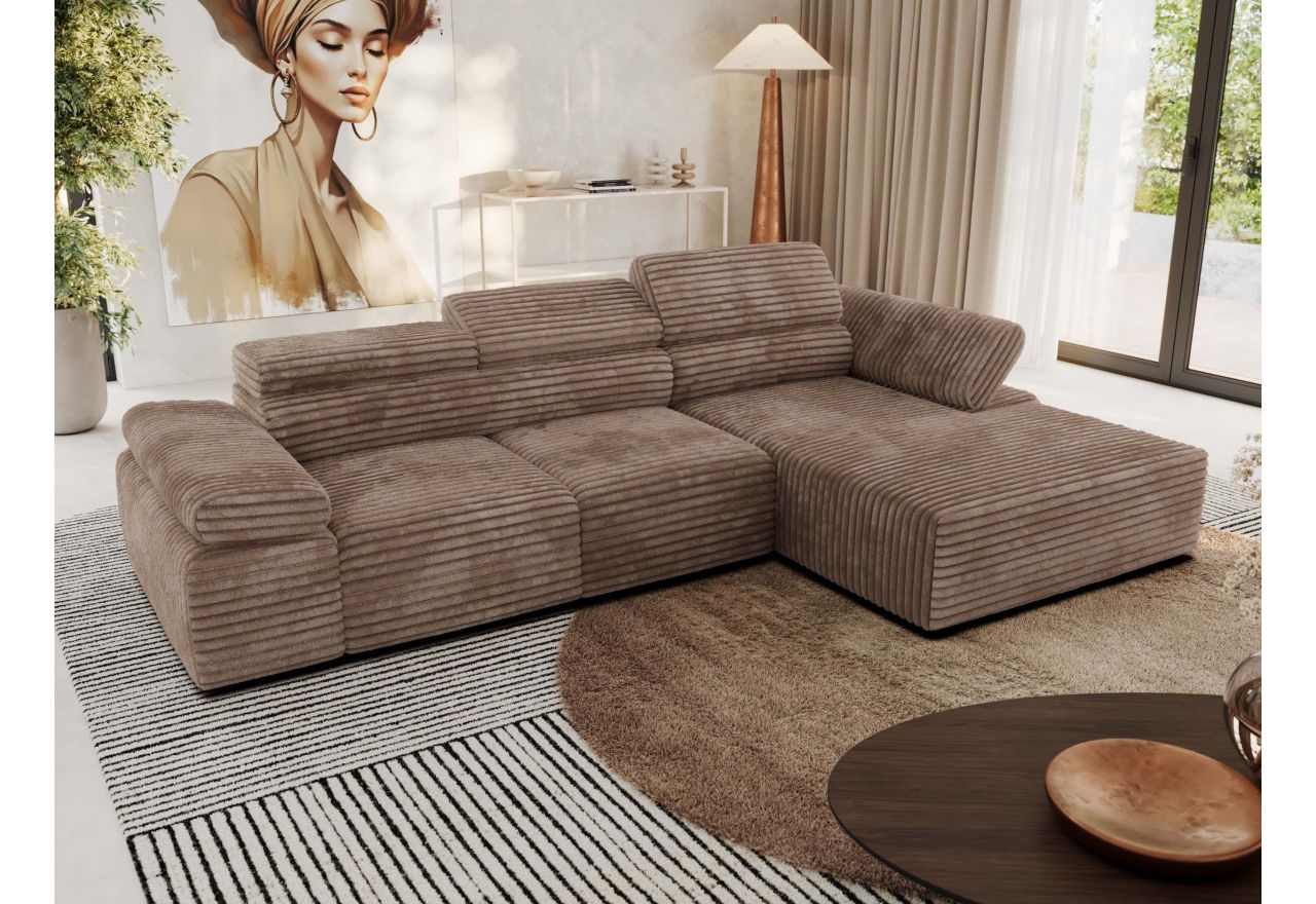 Narożnik z elektrycznym sterowaniem RILASSO L - strona prawa - brązowy, sztruks