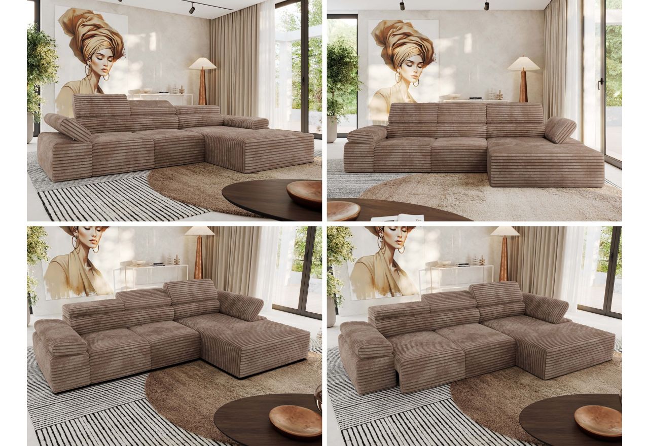 Narożnik z elektrycznym sterowaniem RILASSO L - strona prawa - brązowy, sztruks