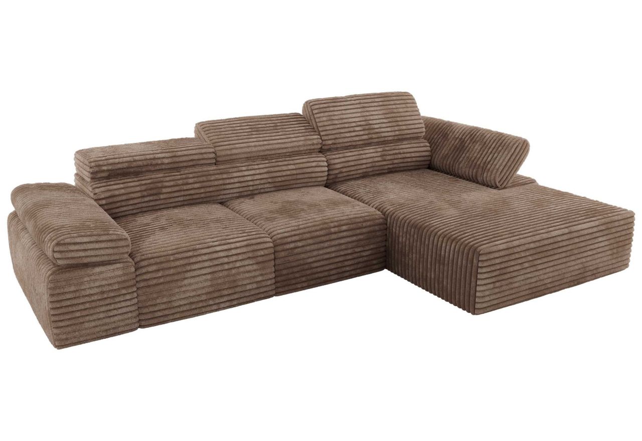 Narożnik z elektrycznym sterowaniem RILASSO L - strona prawa - brązowy, sztruks