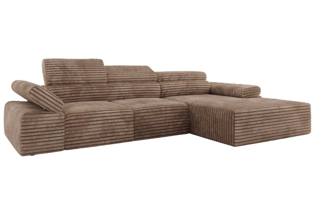 Narożnik z elektrycznym sterowaniem RILASSO L - strona prawa - brązowy, sztruks