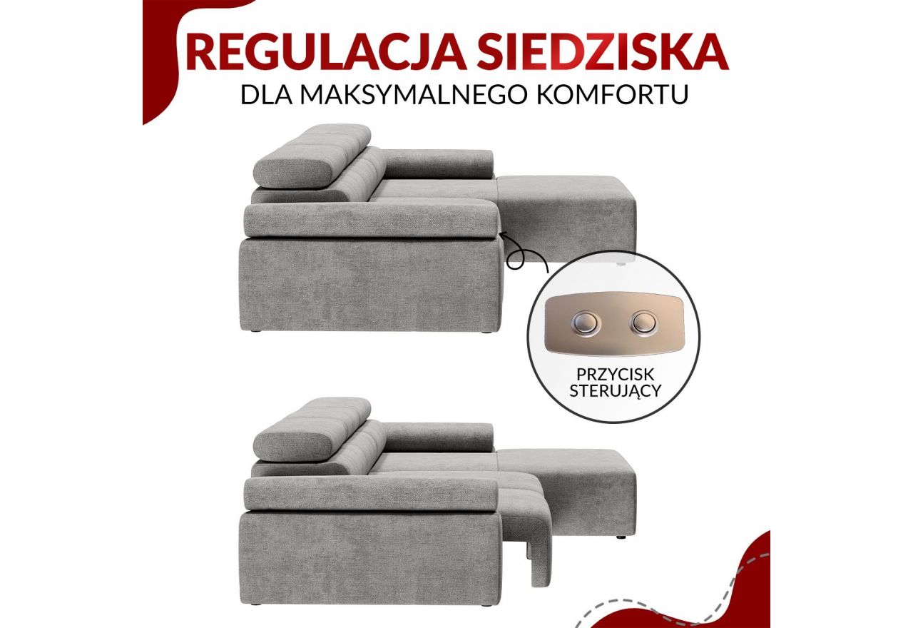 Narożnik z elektrycznym sterowaniem RILASSO L - strona prawa - brązowy, sztruks