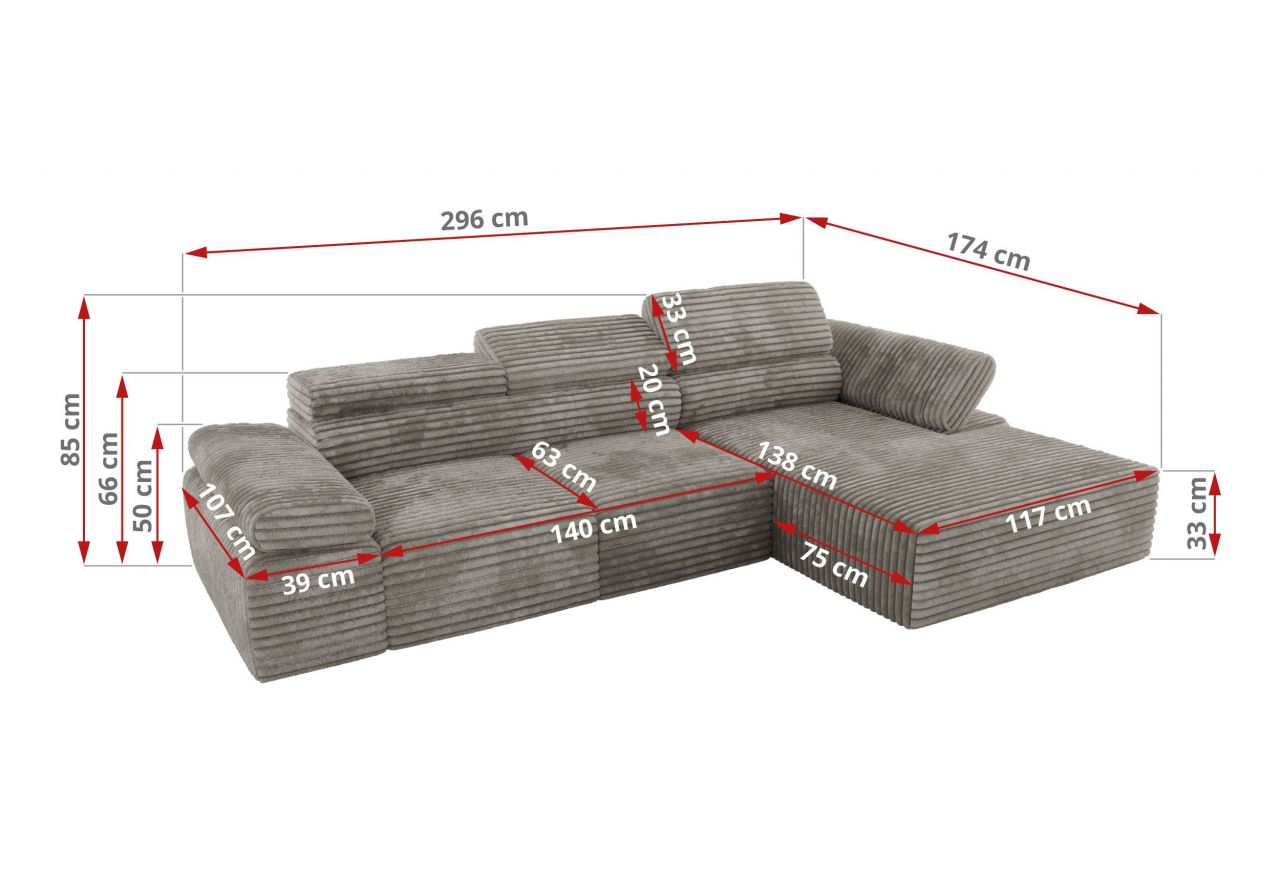 Narożnik z elektrycznym sterowaniem RILASSO L - strona prawa - jasnobrązowy, sztruks