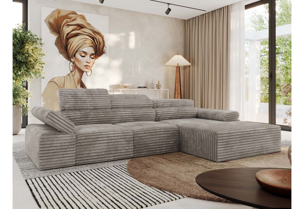 Narożnik z elektrycznym sterowaniem RILASSO L - strona prawa - jasnobrązowy, sztruks