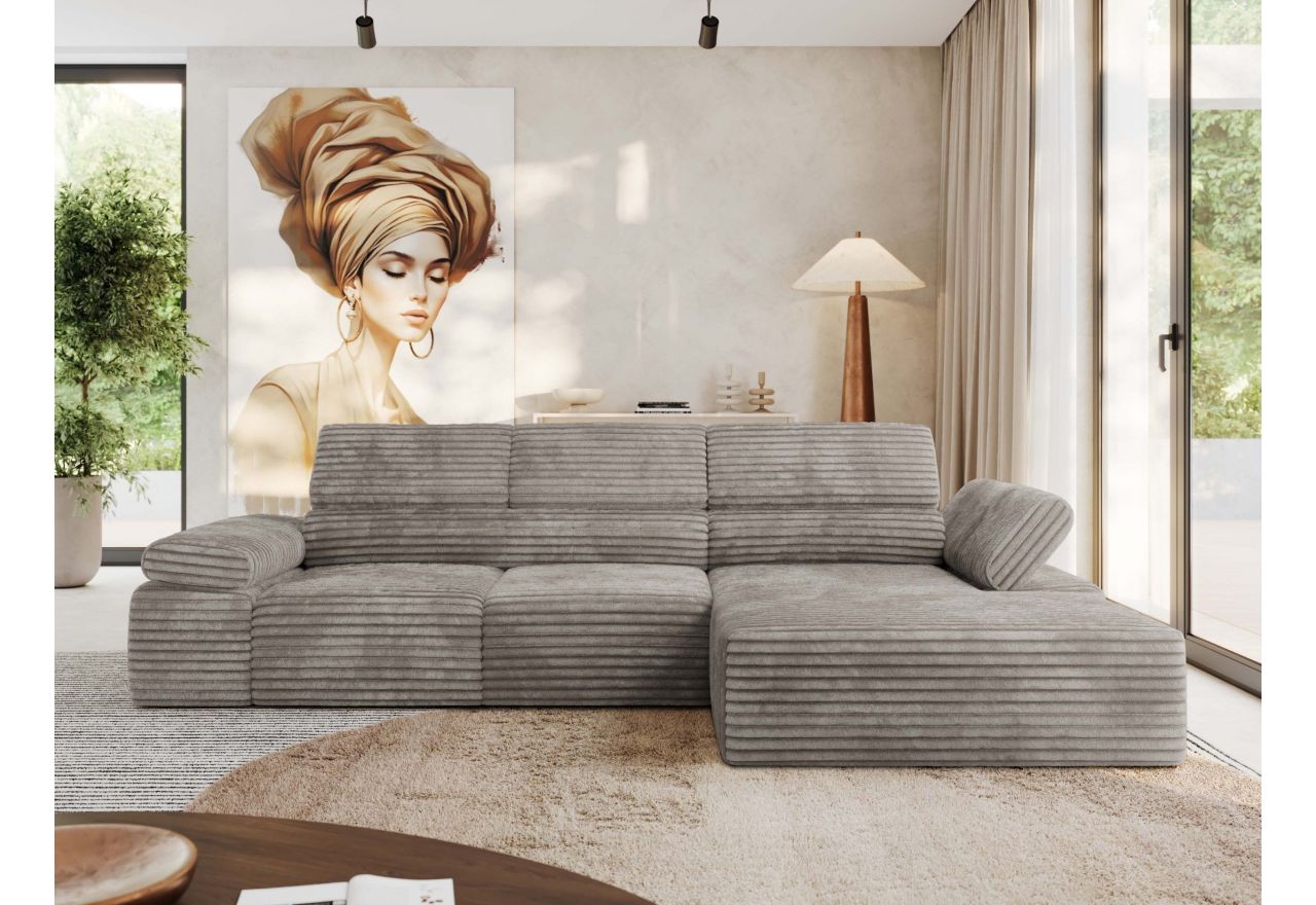 Narożnik z elektrycznym sterowaniem RILASSO L - strona prawa - jasnobrązowy, sztruks