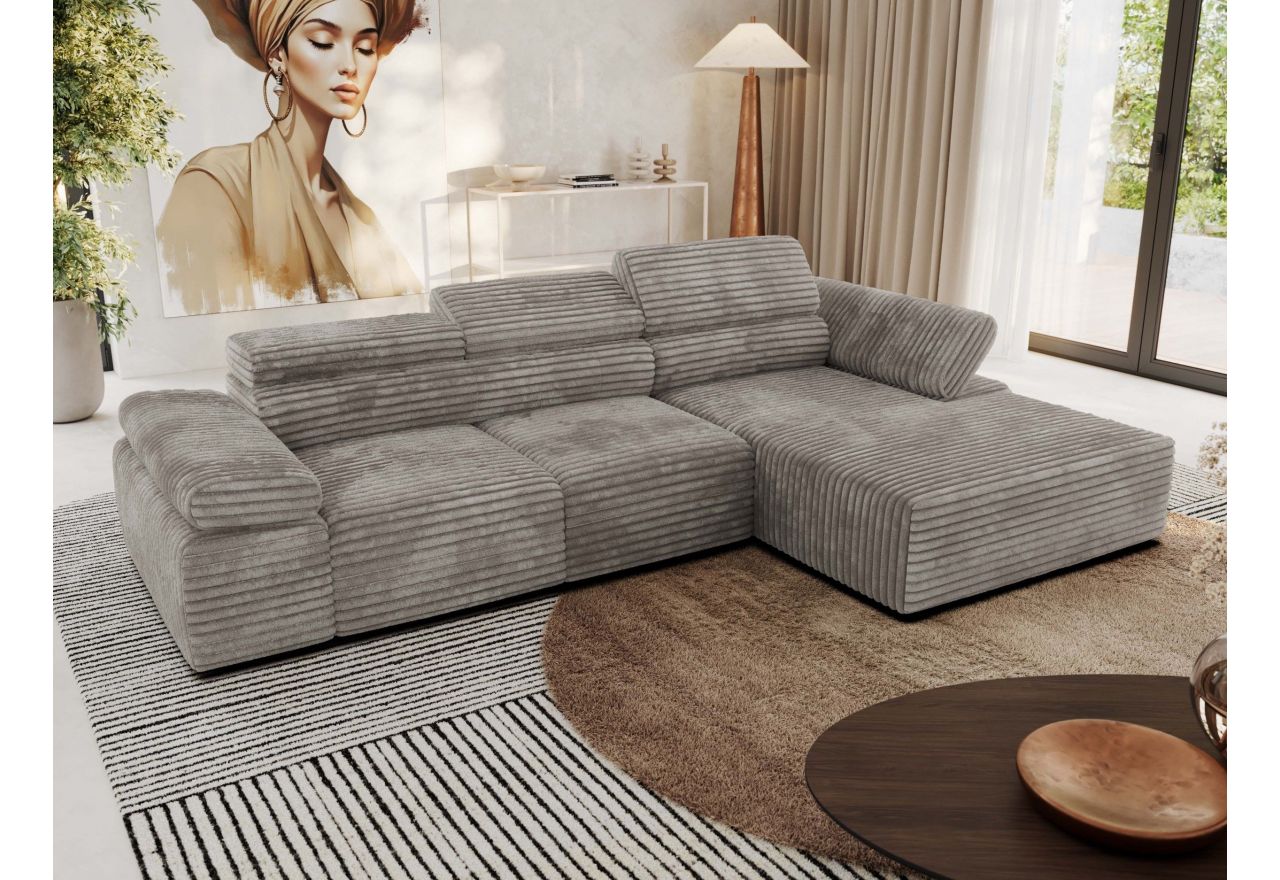 Narożnik z elektrycznym sterowaniem RILASSO L - strona prawa - jasnobrązowy, sztruks