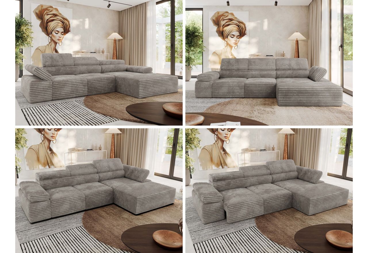 Narożnik z elektrycznym sterowaniem RILASSO L - strona prawa - jasnobrązowy, sztruks