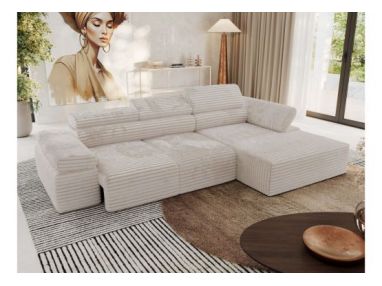 Narożnik z elektrycznym sterowaniem RILASSO L - strona prawa - beżowy, sztruks