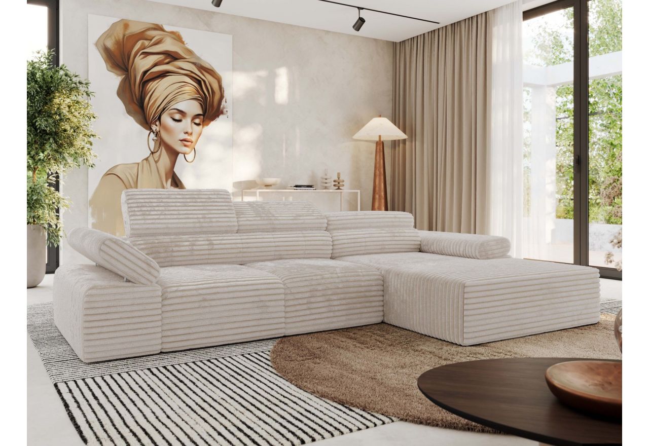 Narożnik z elektrycznym sterowaniem RILASSO L - strona prawa - beżowy, sztruks