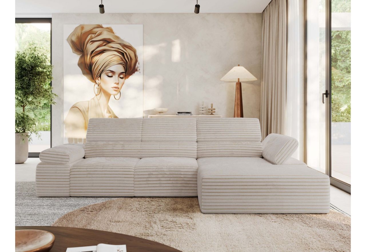 Narożnik z elektrycznym sterowaniem RILASSO L - strona prawa - beżowy, sztruks