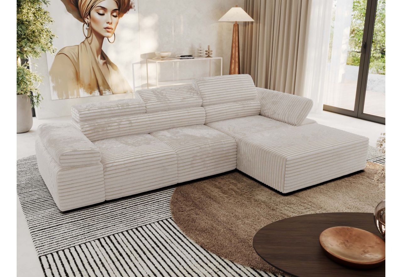 Narożnik z elektrycznym sterowaniem RILASSO L - strona prawa - beżowy, sztruks