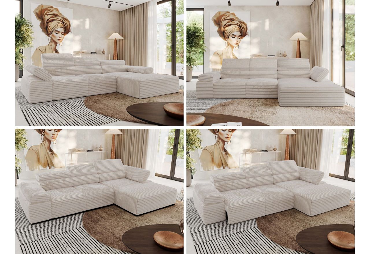 Narożnik z elektrycznym sterowaniem RILASSO L - strona prawa - beżowy, sztruks